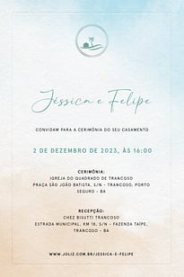 Modelo de Convite de Casamento - Romance em Trancoso Convite Romance em Trancoso grátis para editar