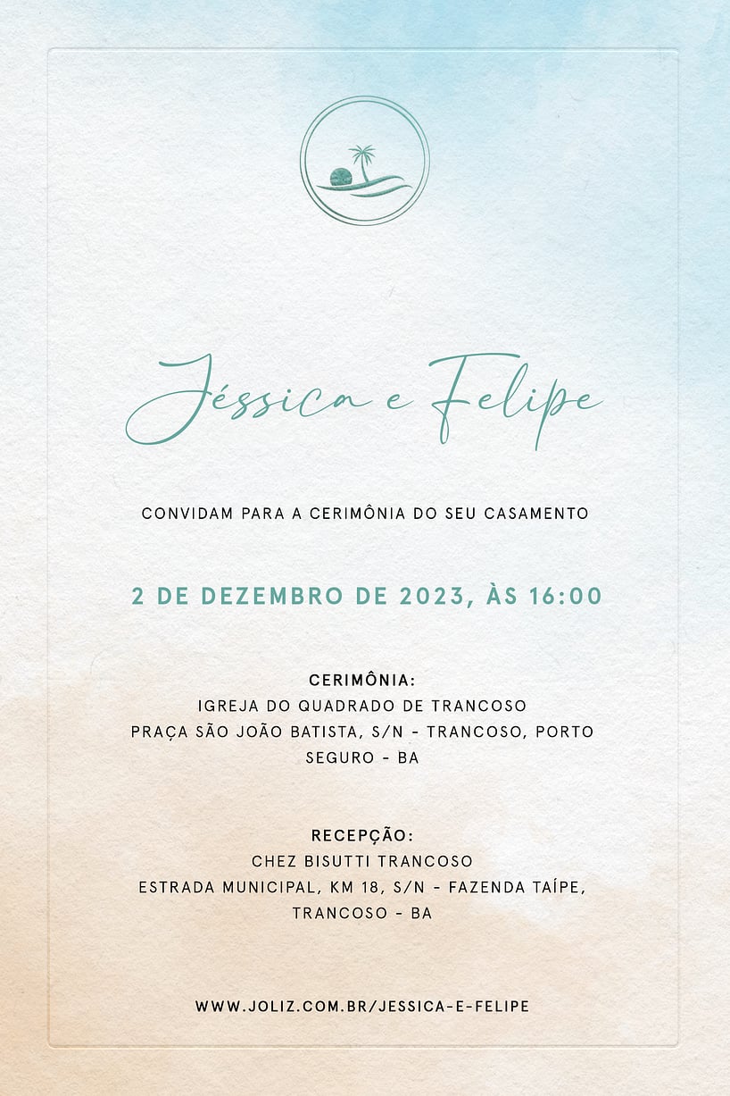 Modelo de Convite de Casamento - Romance em Trancoso Convite Romance em Trancoso grátis para editar