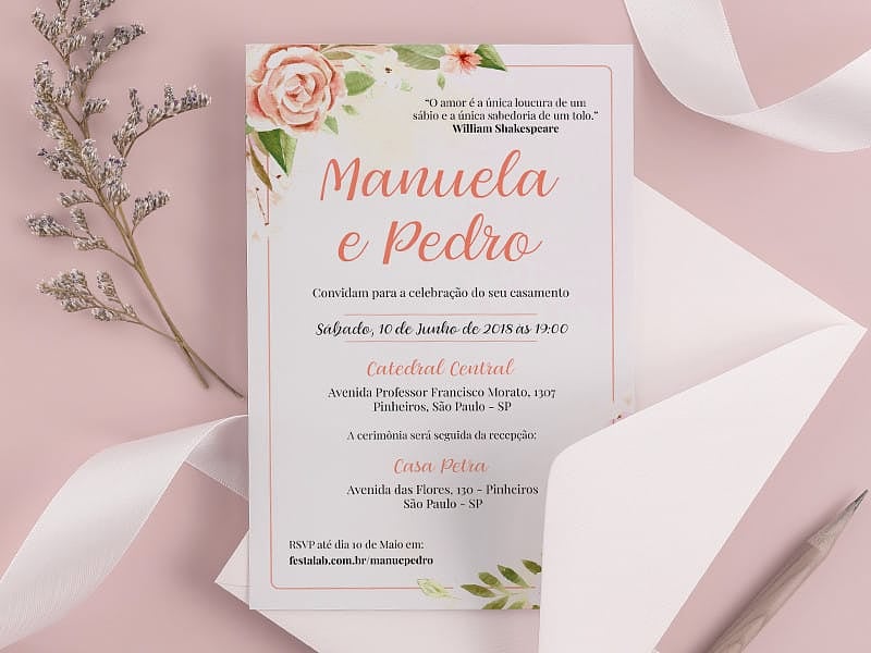 Convite de Casamento Rosas