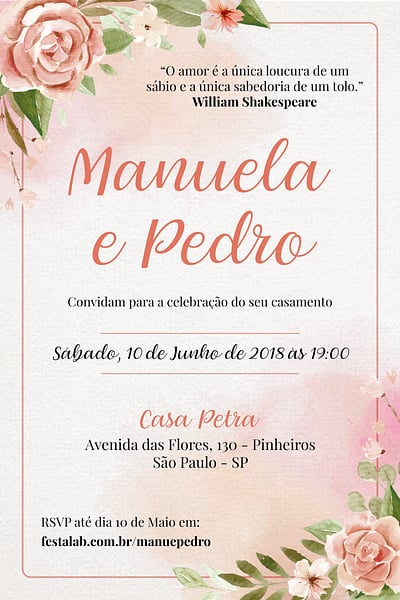 Modelo de Convite de Casamento - Rosas Convite Rosas grátis para editar