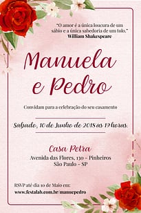 Modelo de Convite de Casamento - Rosas Convite Rosas grátis para editar