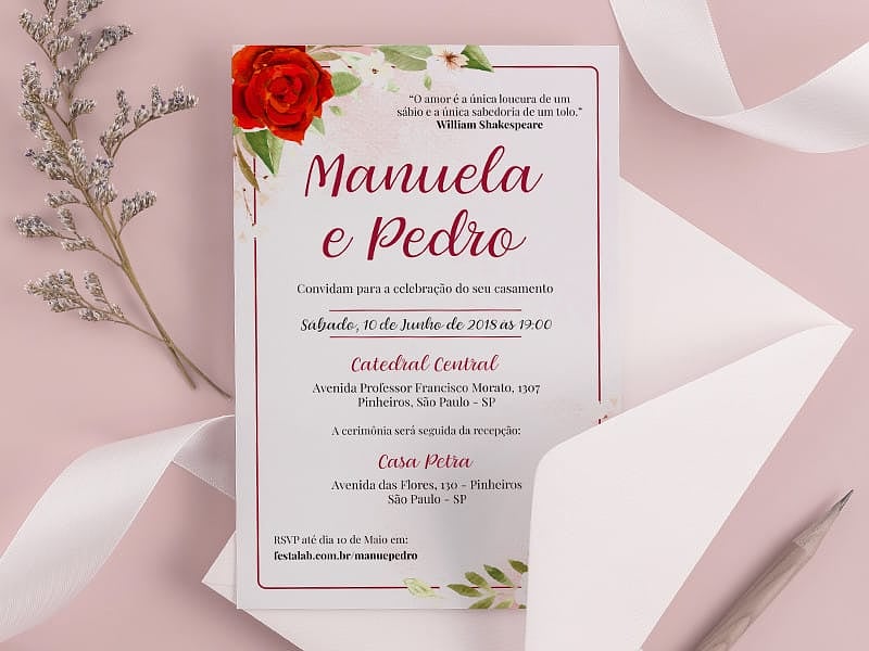 Convite de Casamento - Rosas