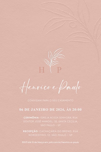 Modelo de Convite de Casamento - Rose Gold em Relevo Convite Rose Gold em Relevo grátis para editar