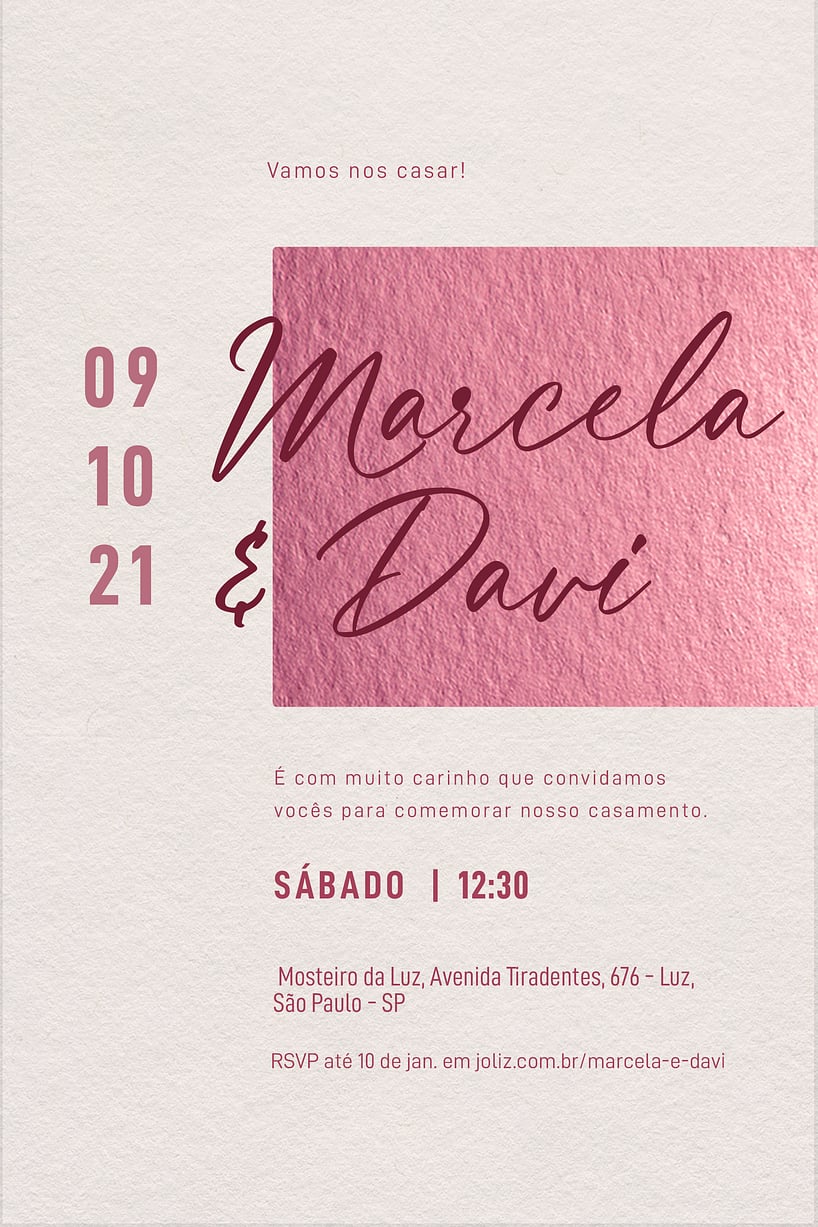 Convite Rose Metalico Minimalista grátis para editar