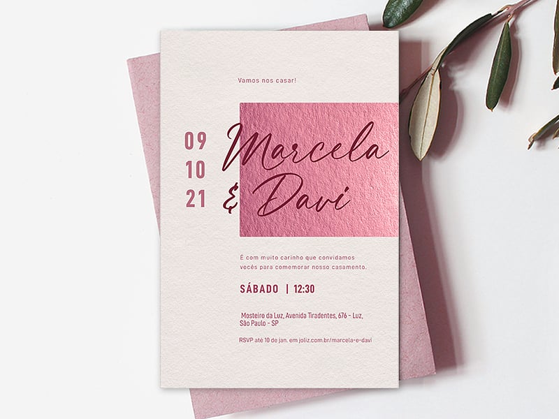 Crie seu convite de casamento - Rose Metalico Minimalista| FestaLab
