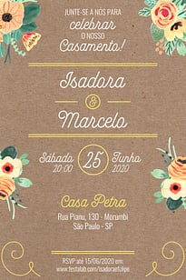 Modelo de Convite de Casamento - Rustico Amarelo Convite Rústico Amarelo grátis para editar