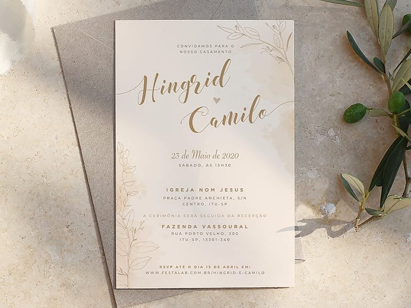 Modelo de Convite de Casamento - Rustico delicado Crie seu convite de casamento - Rústico delicado| FestaLab
