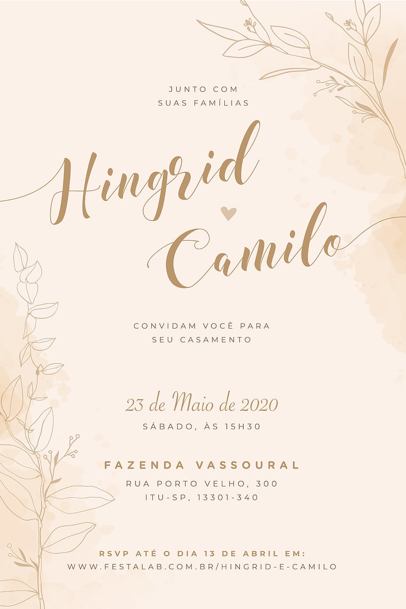 Modelo de Convite de Casamento - Rustico delicado Convite Rústico delicado grátis para editar