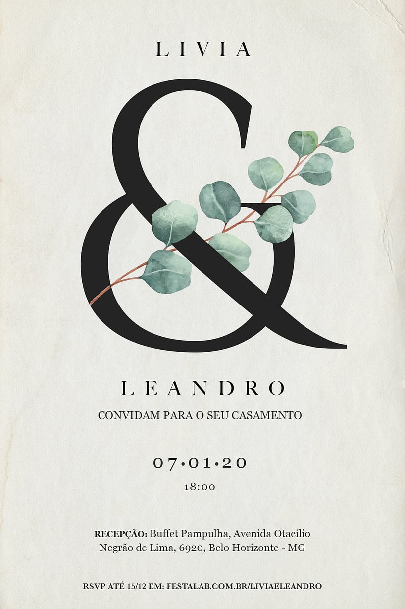 Convite Rústico Folhagem grátis para editar