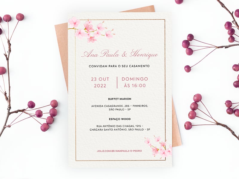 Convite de Casamento - Sakuras delicadas