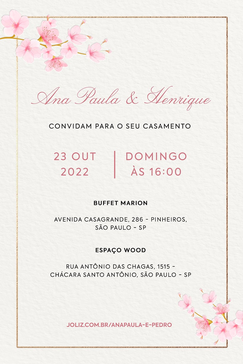 Modelo de Convite de Casamento - Sakuras delicadas Convite Sakuras delicadas grátis para editar