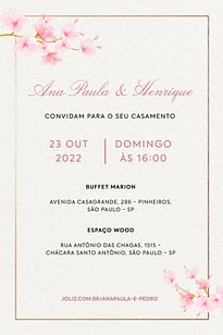 Modelo de Convite de Casamento - Sakuras delicadas Convite Sakuras delicadas grátis para editar