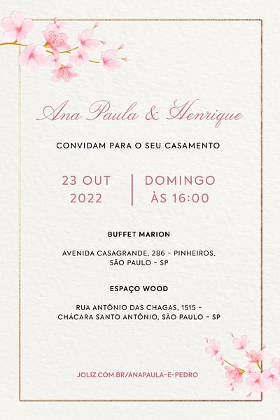 Modelo de Convite de Casamento - Sakuras delicadas Convite de Casamento - Sakuras delicadas