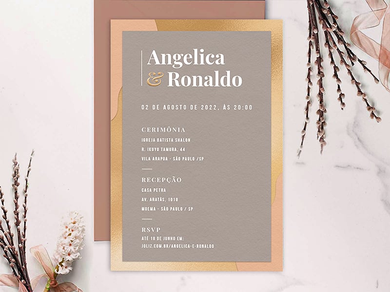 Convite de Casamento Simples Acinzentado