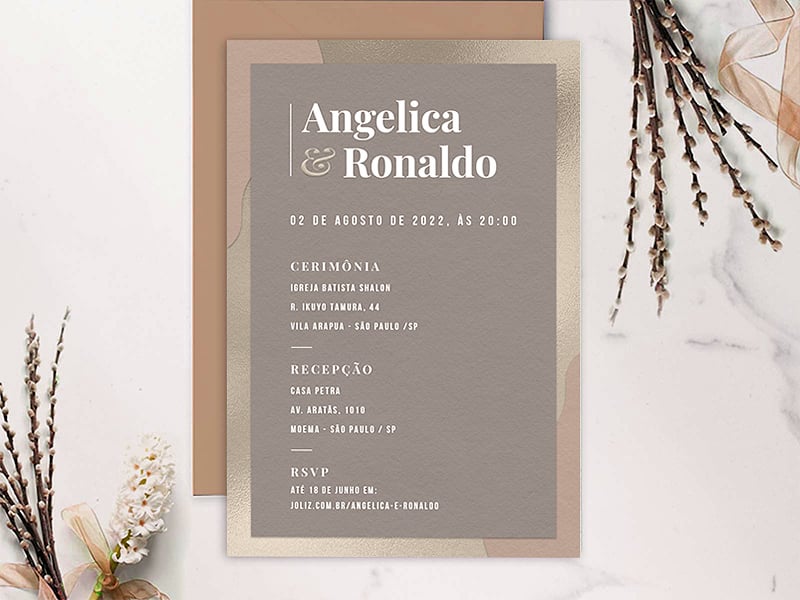 Convite de Casamento Simples Prateado