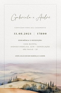 Modelo de Convite de Casamento - Colinas na Toscana Convite Colinas na Toscana grátis para editar