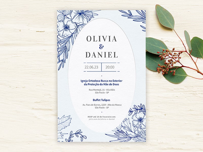 Convite de Casamento - Tracos Azul