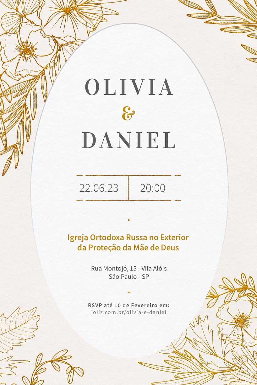 Modelo de Convite de Casamento - Tracos Dourados Convite Traços Dourados grátis para editar