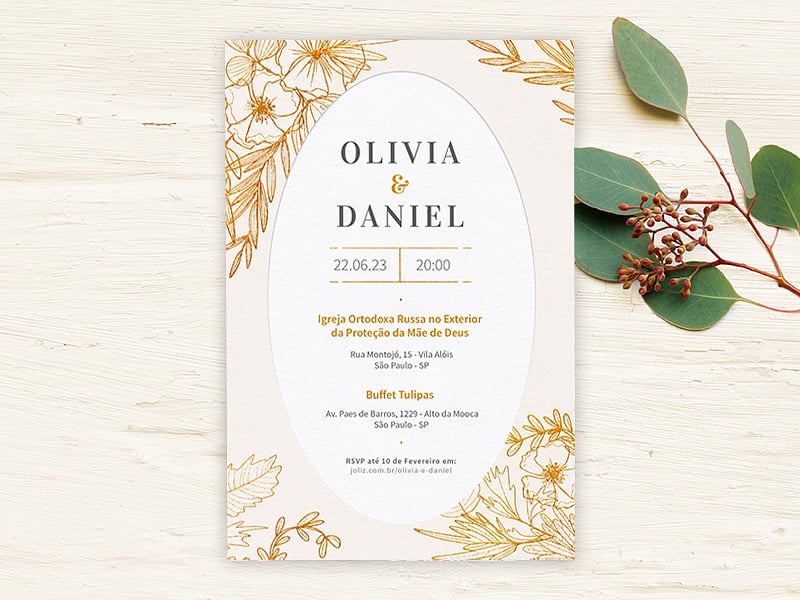 Convite de Casamento - Tracos Dourados