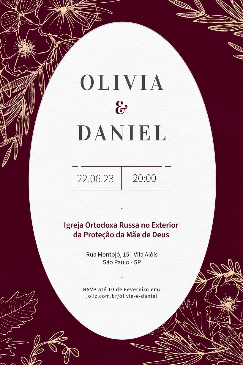 Modelo de Convite de Casamento - Tracos marsala Convite Traços marsala grátis para editar