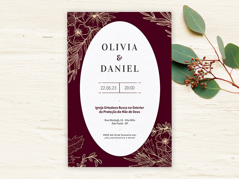 Convite de Casamento - Tracos marsala