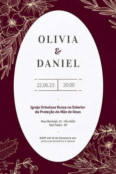 Modelo de Convite de Casamento - Tracos marsala Convite Traços marsala grátis para editar