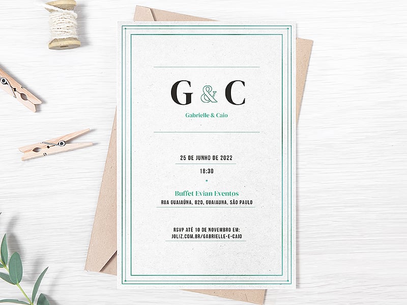 Crie seu convite de casamento - Traços minimalistas verde| FestaLab