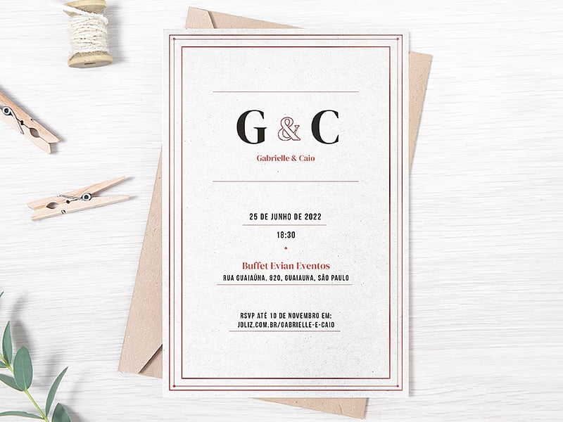 Convite de Casamento - Tracos minimalistas vermelho