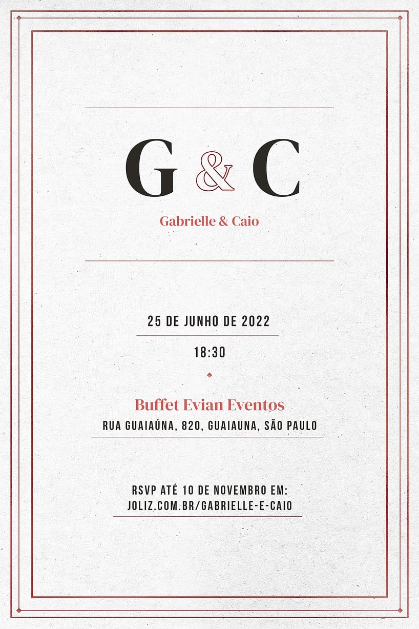 Convite de Casamento - Tracos minimalistas vermelho