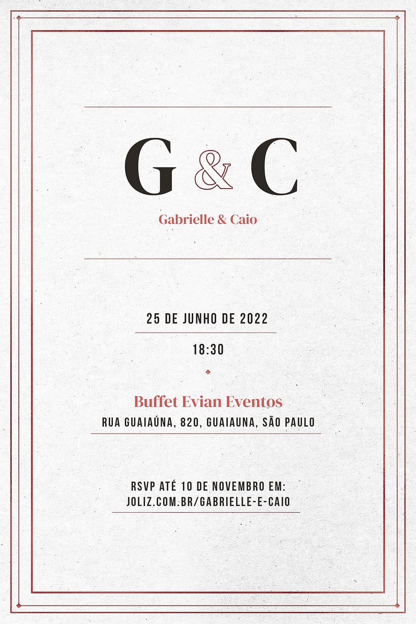 Modelo de Convite de Casamento - Tracos minimalistas vermelho Convite Traços minimalistas vermelho grátis para editar