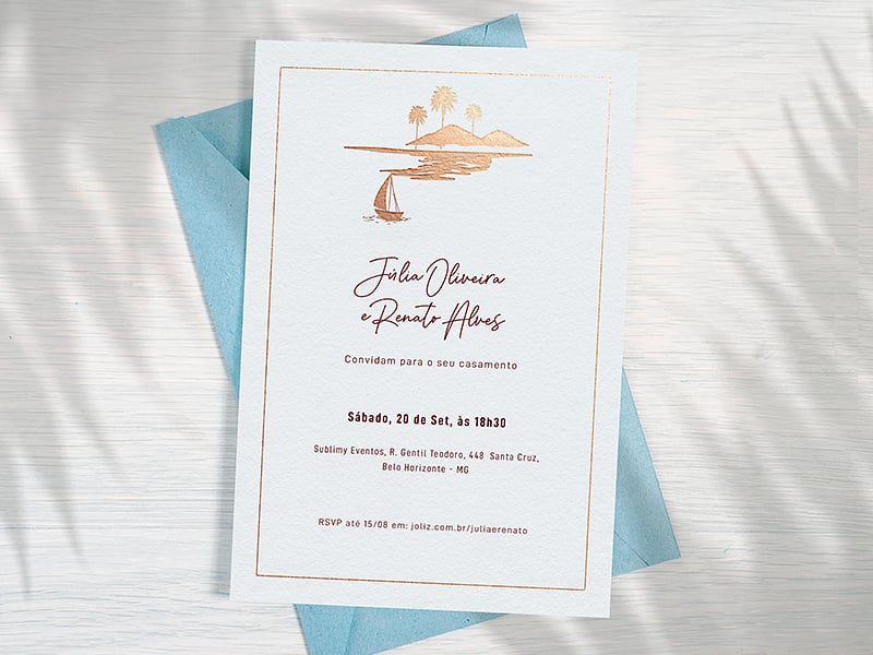 Convite de Casamento - Praia dourada minimalista