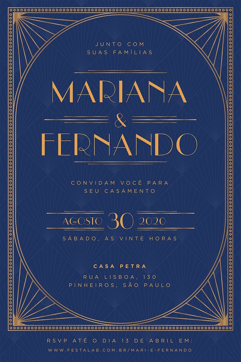 Modelo de Convite de Casamento - Vintage Azul Marinho Convite Vintage Azul Marinho grátis para editar