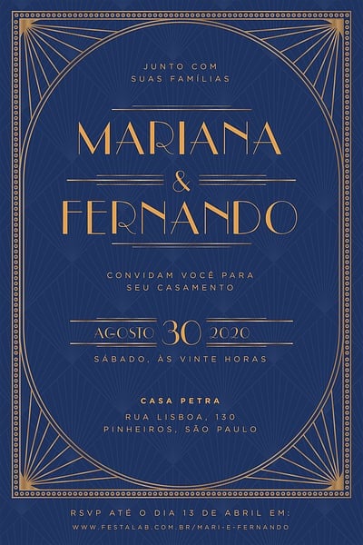 Modelo de Convite de Casamento - Vintage Azul Marinho Convite Vintage Azul Marinho grátis para editar