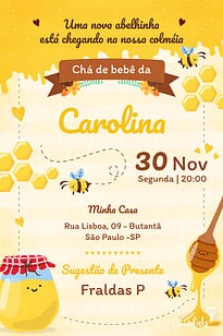 Modelo de Convite de Cha de bebe - Abelhinha Convite Abelhinha grátis para editar