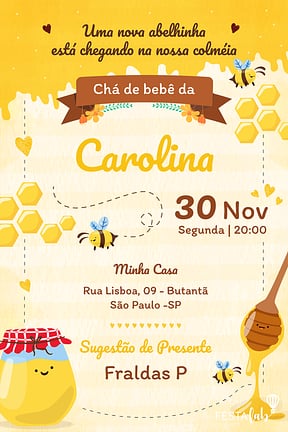 Convite de Cha de bebe - Abelhinha