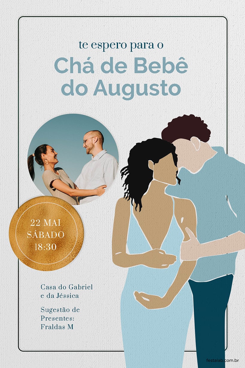 Convite Amor de Pais azul grátis para editar