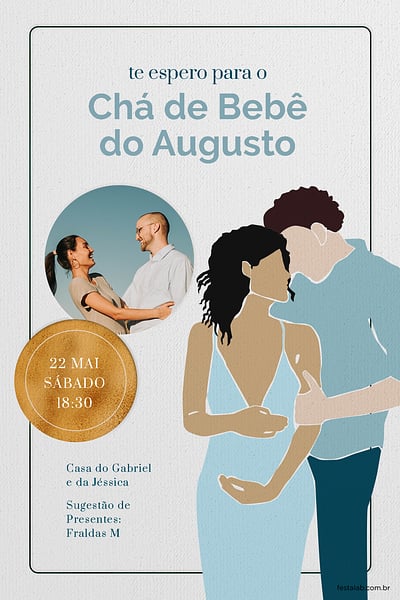 Modelo de Convite de Cha de bebe - Amor de Pais azul Convite Amor de Pais azul grátis para editar