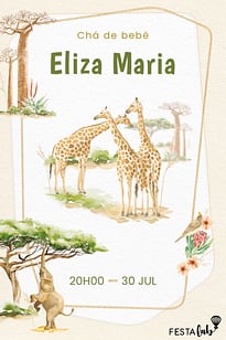 Modelo de Convite de Cha de bebe - Animais do Safari Convite Animais do Safari grátis para editar