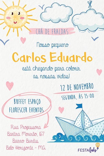 Criar convite de Chá de bebê - Aquarela| FestaLab