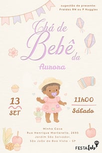 Modelo de Convite de Cha de bebe - Arraia de Docura Lilas Convite Arraiá de Doçura Lilás grátis para editar