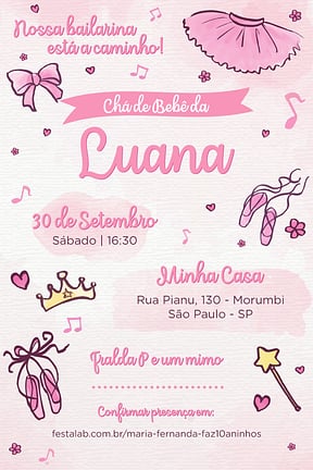 Convite de Cha de bebe - Bailarina