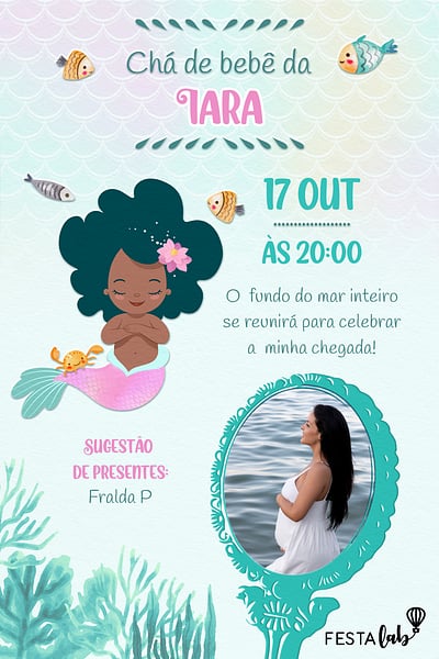 Criar convite de Chá de bebê - Bebê Sereia Delicada| FestaLab