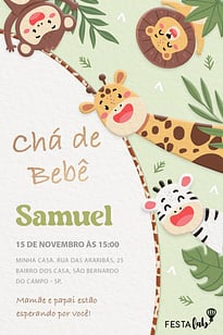 Modelo de Convite de Cha de bebe - Bicharada em Festa Convite Bicharada em Festa grátis para editar
