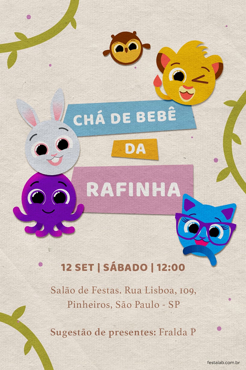 Criar convite de Chá de bebê - Bolofofos Selva| FestaLab