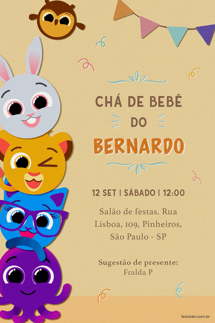 Modelo de convite de chá de bebê em desenho animado - Venngage