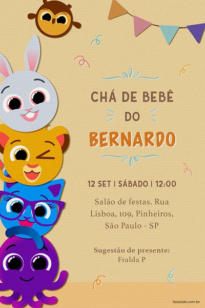 Modelo de Convite de Cha de bebe - Bolofofos Surpresa Convite Bolofofos Surpresa grátis para editar