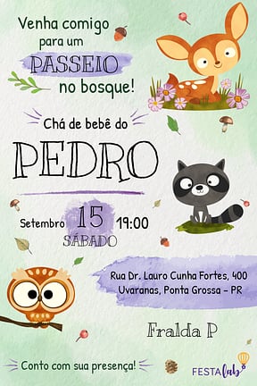 Convite de Cha de bebe - Bosque