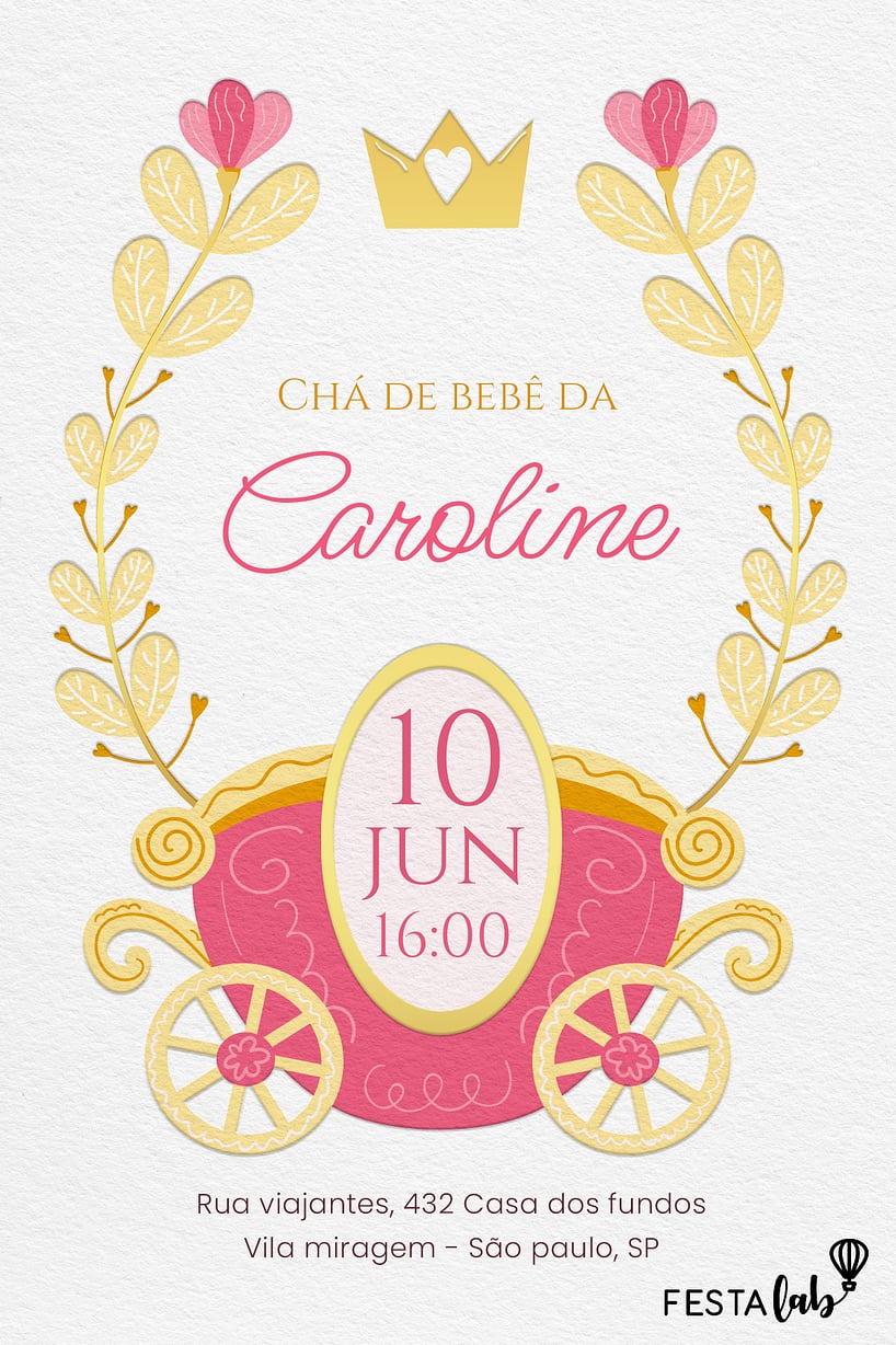 Convite Carrossel da Realeza grátis para editar