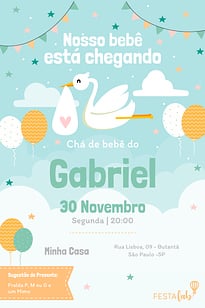 Modelo de Convite de Cha de bebe - Cegonha Convite Cegonha grátis para editar