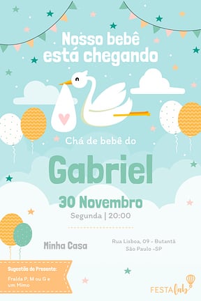 Modelo de Convite de Cha de bebe - Cegonha Convite de Cha de bebe - Cegonha